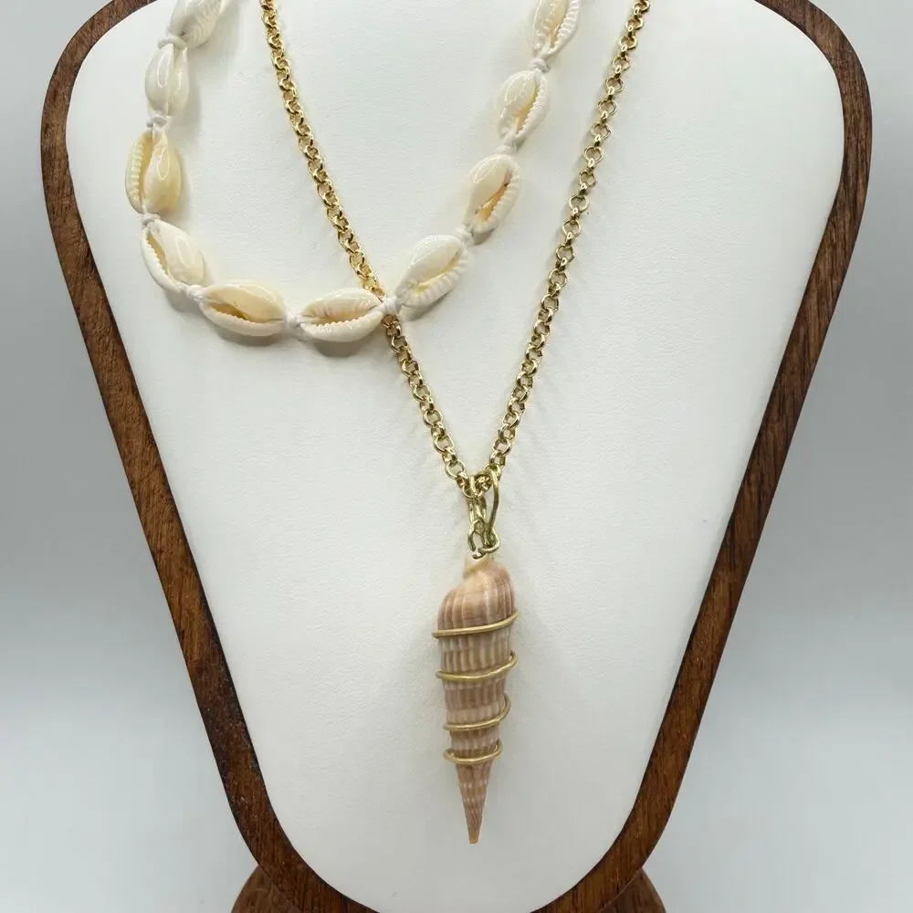 Coastal Cowrie Shell & Wire Wrapped Shell Layered Necklace